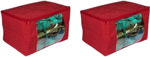 Cotton Zip Closure Saree Covers (Red, Pack of 2)