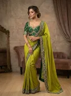 Bollywood Chiffon Saree with Ready Made Blouse and Embroidery Work for Women 