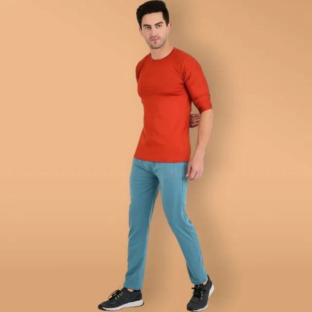 Lycra Nylon Logo Printed Track Pant for Men (Sky Blue, L)