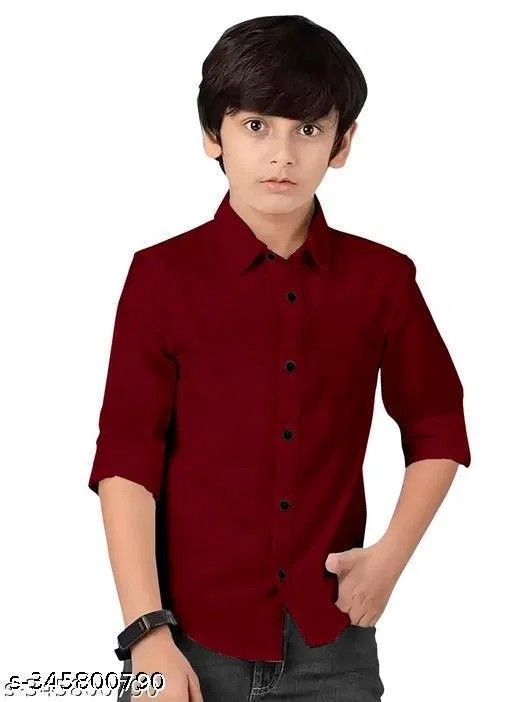 Solid Long Sleeve Spread Collar Shirt for Boys (Maroon, 2-3 Years)