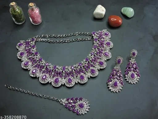 [Purple] Partywear Necklace Set for Women (Free Size)