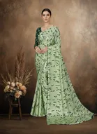 Art Silk Printed Saree for Women, Green 