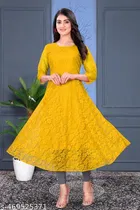 Net Kurti for Women,  Yellow  