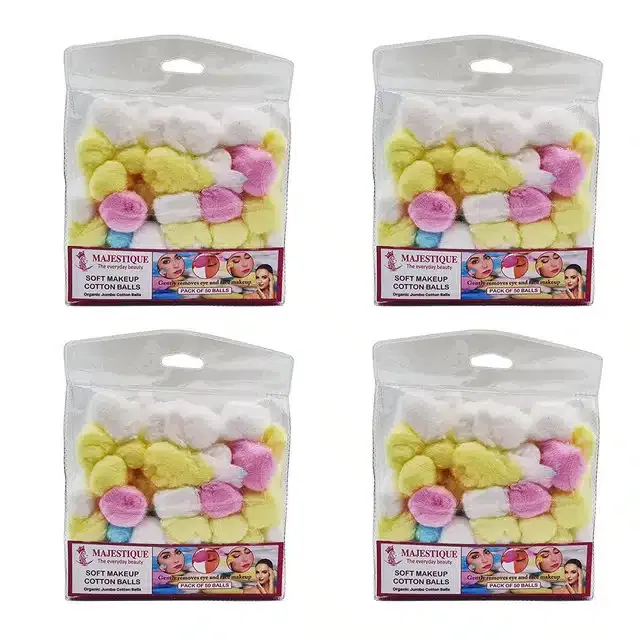Majestique Cotton for Face Cleansing 200 Pcs Cotton Ball for Make-Up, Nail Polish Removal (Combo of 4) (B-21)