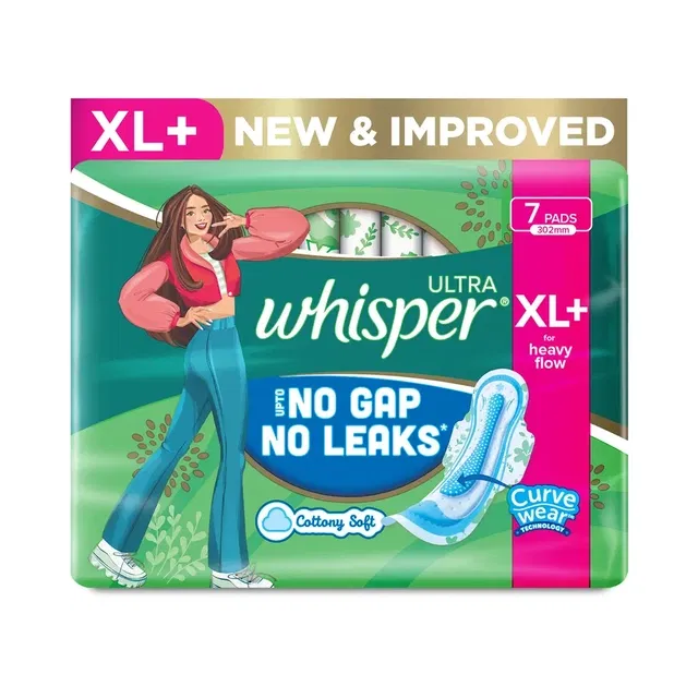 व्हिस्पर अल्ट्रा कोई गैप नहीं, कोई लीकेज नहीं सैनिटरी पैड्स XL+ 7 पैड्स