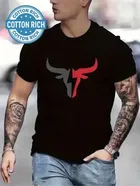 Cotton Blend Round Neck Bull Printed T-Shirt for Men 