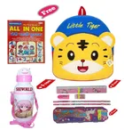 Combo of Kids Cartoon Bag Backpack, All In One Book, Water Bottle & Gift Set Geometry Set 