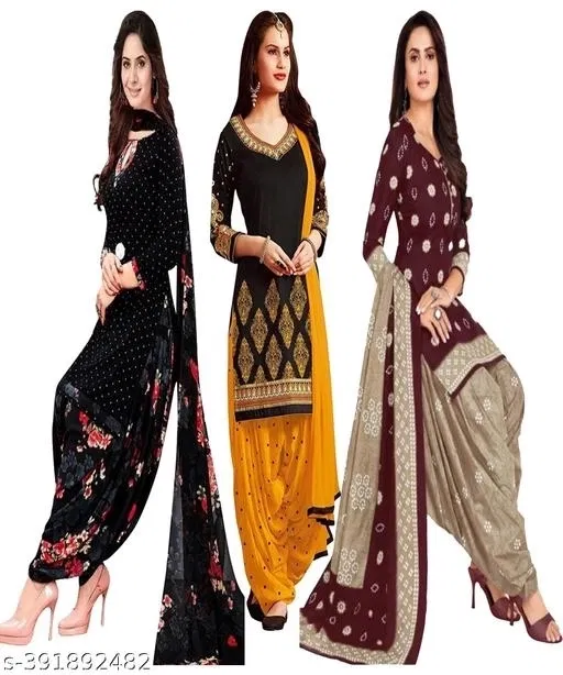 Crepe Printed Unstitched Suits for Women, Pack of 3 (Multicolor, Un Stitched)