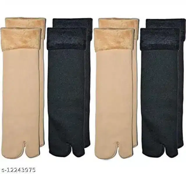 Velvet Socks for Women (Black & Beige, Pack of 4)
