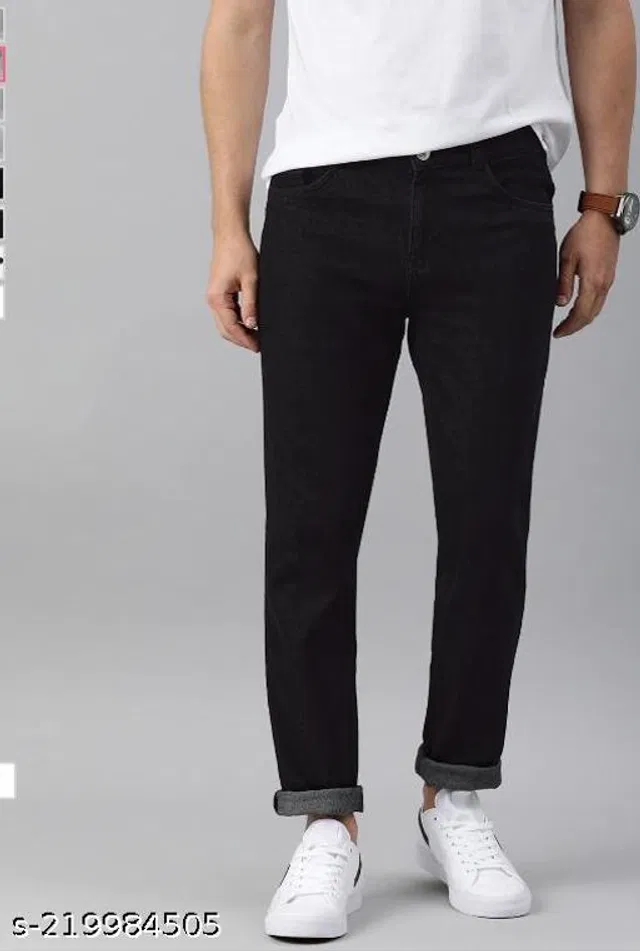 Denim Slim Fit Jeans for Men (Black, 28)