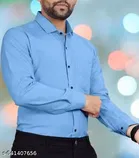 Cotton Blend Solid Shirt for Men, Aqua Blue 
