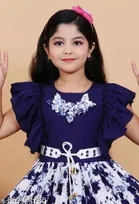 Printed Cotton Blend Fit And Flare Dress for Girls 