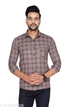 Cotton Blend Checked Shirt for Men, Cream 
