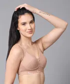 Cotton Blend Solid Non Padded Bra for Women, Beige 