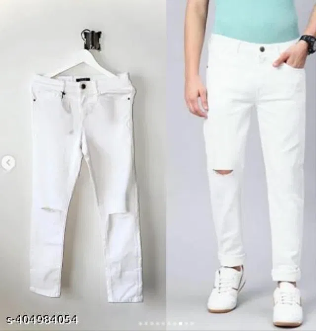 Denim Slim Fit Jeans for Men (White, 28)
