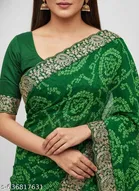 Georgette Solid Saree for Women, Green 