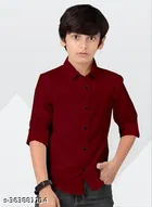 Solid Cotton Blend Long Sleeve Spread Collar Shirt for Boys 