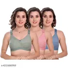 Cotton Blend Solid Bra for Women & Girls, Multicolour, Pack of 3 