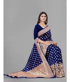 Litchi Silk Woven Design Saree for Women, Navy Blue 