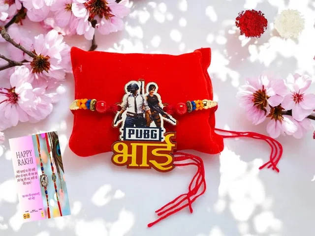 Wooden Rakhi with Greeting Card & Roli Chawal (Multicolor, Set of 1)