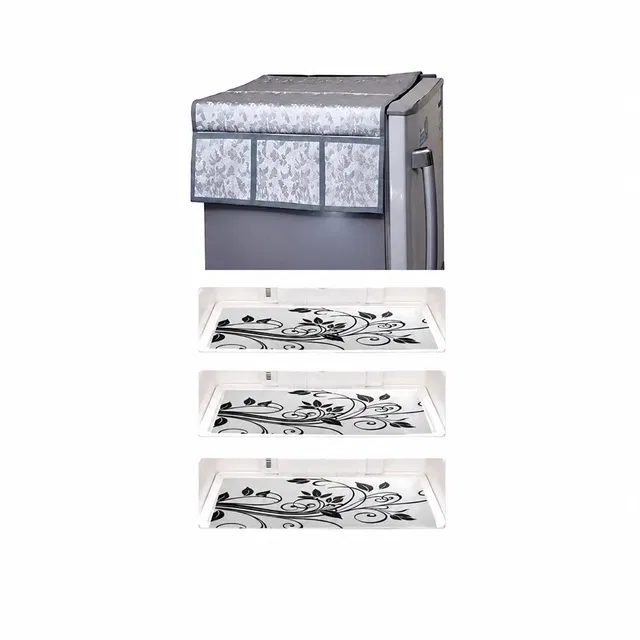 4 Pcs Fridge Cover, 3 Pcs Mat with Top Cover (Grey, Set of 1)