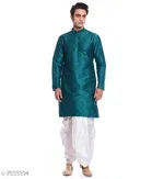 Dupion Silk Solid Kurta with Dhoti for Men 