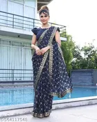 Georgette Printed Saree for Women, Navy Blue 