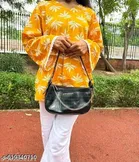 Rayon Printed Short Kurti for Women, Yellow 
