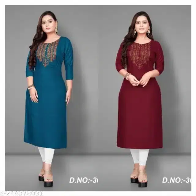 Rayon Solid Kurti for Women (Blue & Maroon, 6XL) (Pack of 2)