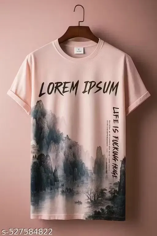 Chest Print Polyester T-Shirts for Men ,Pink (M)