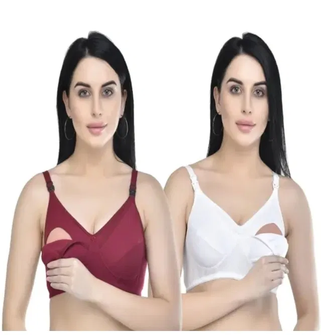 Cotton Solid Bras for Women (Multicolor, 40) (Pack of 2)