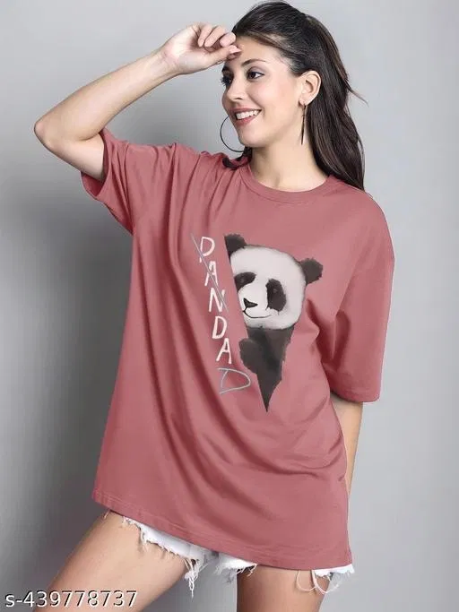 Cotton Blend Printed T-shirt for Women, Pink (S)