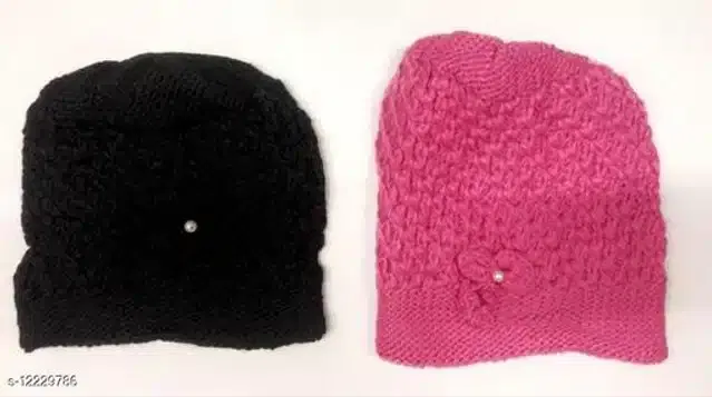Woolen Beanie Cap for Women (Multicolor, Pack of 2)