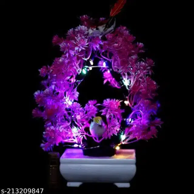 Artificial Bonsai Plant with Sparrow & Light (Purple)
