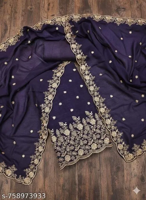 Embroidered Floral Patiala Suit for Women (, 5.85 meter (S)) (Multicolor, 7.05 meter (4XL)