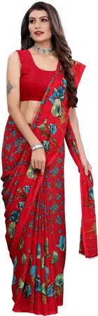 कनूड़ा प्रिंट्स फैंसी विमेंस जॉर्जेट प्रिंटेड साड़ी 