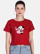 Round Neck Printed Crop T-Shirts for Women & Girls 
