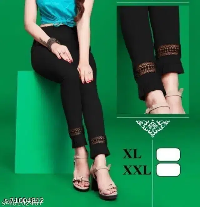 Cotton Lycra Trousers for Women (Black, 34)