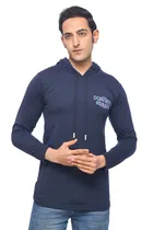 Polycotton Printed Hoodie for Men (Navy Blue, M)