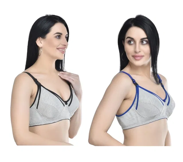 Cotton Blend Solid Non Padded Feeding Bras for Women (Multicolor, 3XL) (Pack of 2)