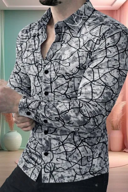 Printed Casual Shirts for Men (Grey, M)