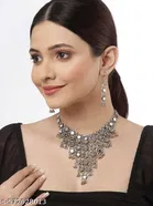 Latest stylish mirror silver oxidized jewellery set