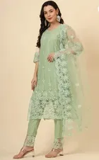 Net Solid Kurta Set with Dupatta for Women 