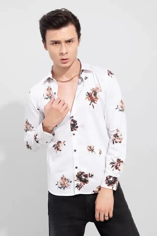 Printed Shirt for Men (White, XL)