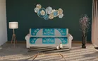 Velvet Printed 3 Seater Sofa Cover (Aqua Blue & Beige)