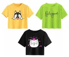 Cotton Printed Crop Tops for Girls (Multicolor, 10-11 Years) (Pack of 3)