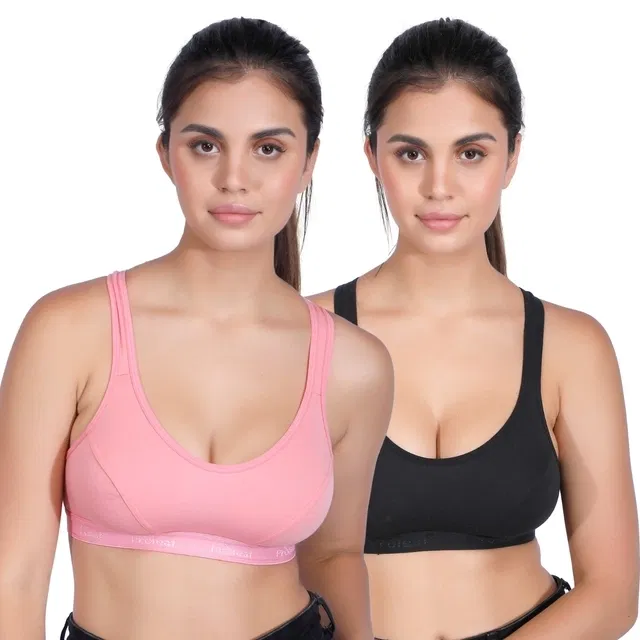 Proleaf Spun Interlock Non Padded Bra for women ( Black and Pink ) ( 36 A ) ( Pack of 2 )