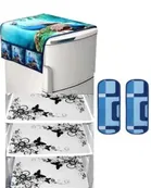 Knit Printed Fridge 3 Pcs Mat with 2 Pcs Handle & Top Cover 