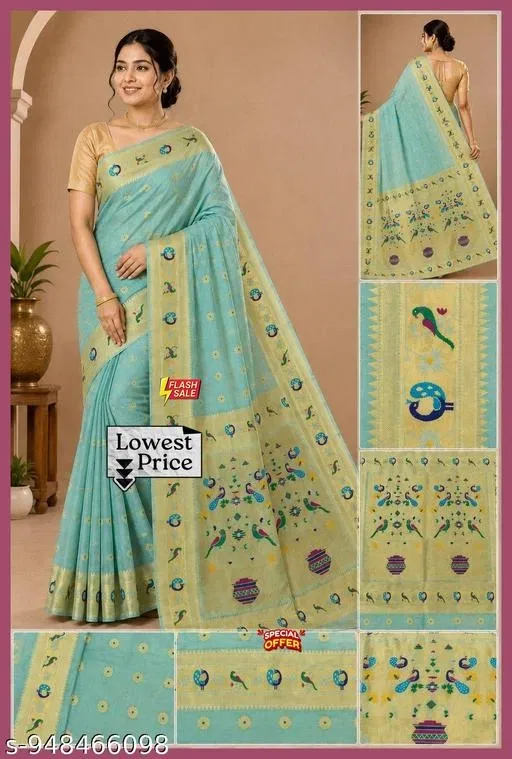 Party Wear Organza Saree for Women (Green, Free Size)