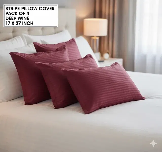 Satin Stripe Pillow Cover, (Pack Of 4) (Deep Wine, 17 X 27 Inch)